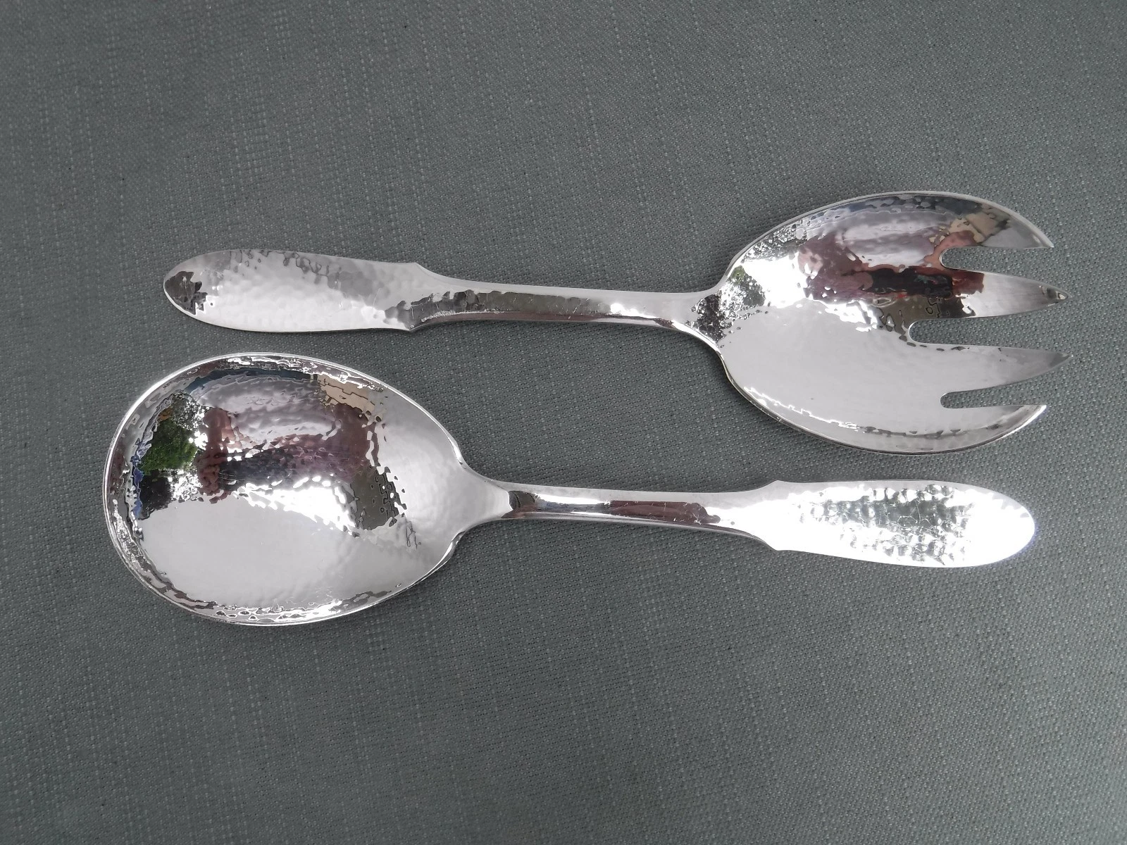 Georg Jensen Mermaid Hammered Silverplate Salad Serving Set