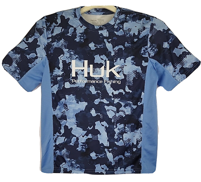 Huk Performance Fishing Shirt Mens Small Blue Short Sleeve Vent