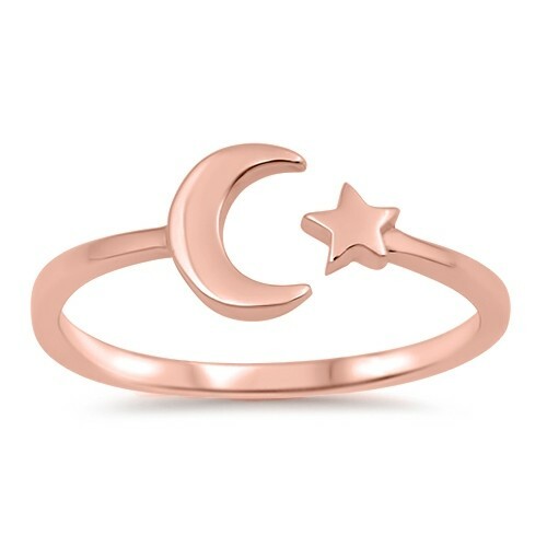 Rose Gold Plated Moon & Star Rings for women size 5, 6, 7& 8