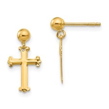 Real 14kt Yellow Gold Madi K Cross Dangle Post Earrings