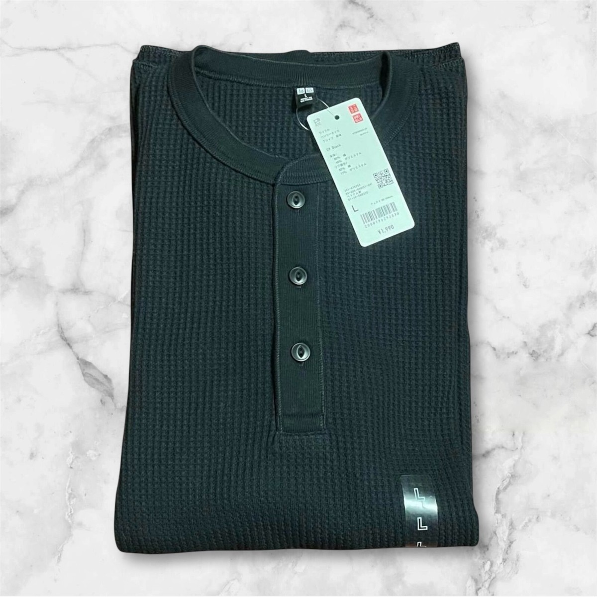 UNIQLO Waffle T-Shirt Henley Neck Long Sleeve XS-4XL 469924 New