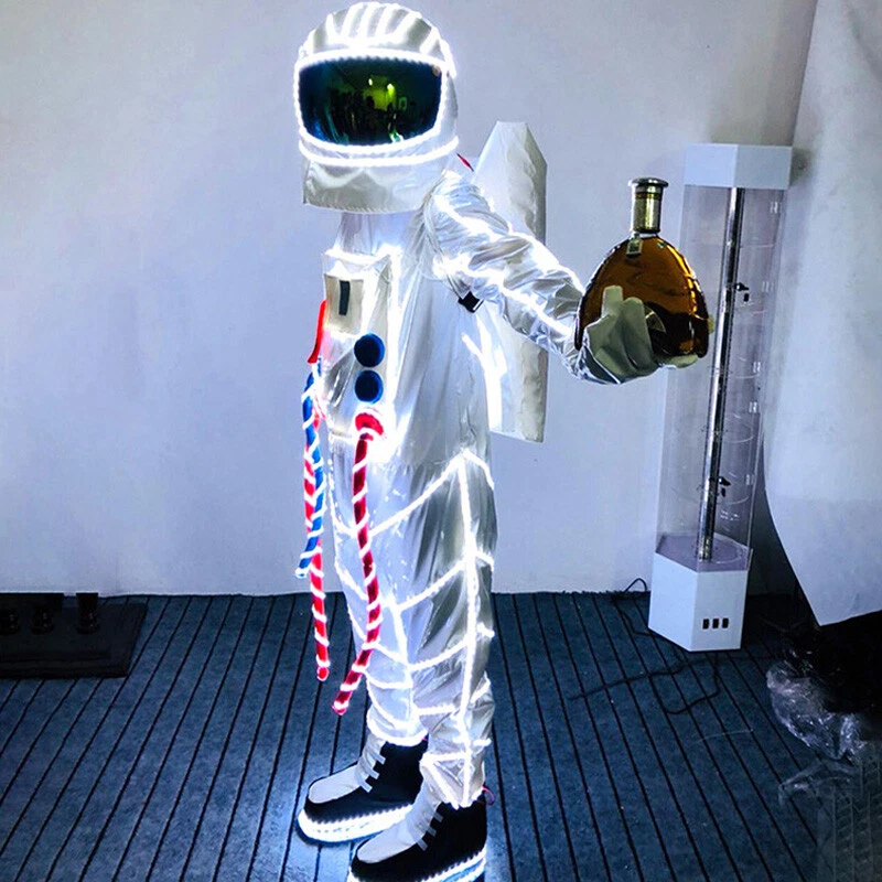 Fantasia de LED traje de astronauta festa iluminada show dança brilho luz pano capacete - Imagem 3 de 4