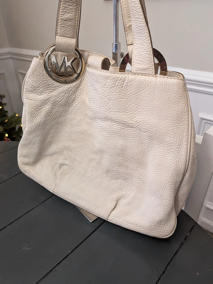 Michael Kors Fulton BEIGE 卵石皮革大号单肩包托特包钱包  — 第 3/4 张图片