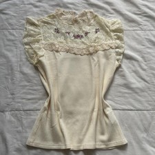 Axes Femme Ivory Floral Lace Rose Embroidery Ruffle Sleeve Top M Japan