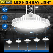 LED INDUSTRIAL HIGH BAY LIGHT 150W 5000K 100-277VAC WHITE 0-10V DIMMABLE 21000LM