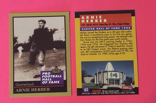 Arnie Herber #63 1991 Enor Pro HOF card