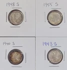 LOT Of 4 90% Silver- (2) Mercury '40-S, '43-S & (2) Roosevelt '48-S, '55-S Dimes