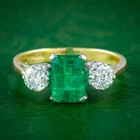 Art Deco Antique Vintage 3.10 Ct Natural Emerald Wedding Ring 14K Yellow Gold FN