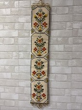 Vintage Norwegian Tapestry Bell Pull Brass Scandinavian Hand Made 40&rdquo;x6.5&rdquo;