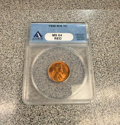 1946-S Lincoln Cent (Wheat Penny), ANACS MS-64 RD, Nice Cherry Red Color!