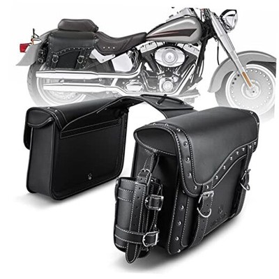  Motorcycle Saddle Bags, PU leather Motorcycle Saddlebags, Reinforced Straps & 