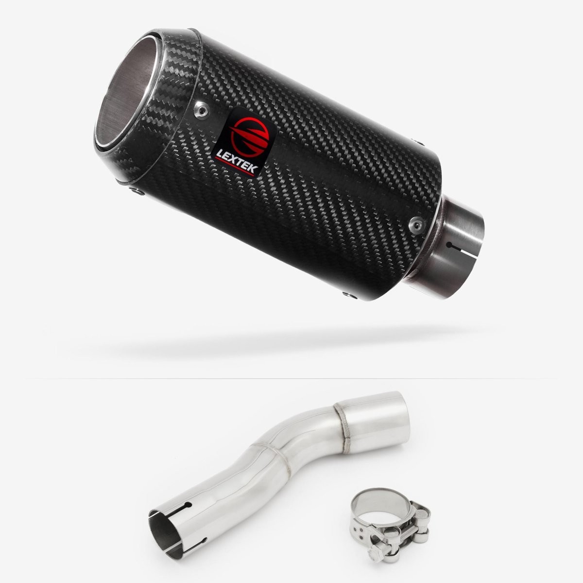 Lextek Carbon Fibre CP8C 150mm Exhaust with Link Pipe Silencer Chrome Polished