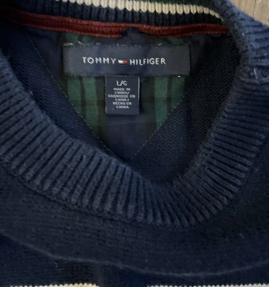 Suéter Tommy Hilfiger Para Hombre Grande Azul Marino H Logo Parche en el Codo Cuello Redondo Pullover Foto 3 de 4