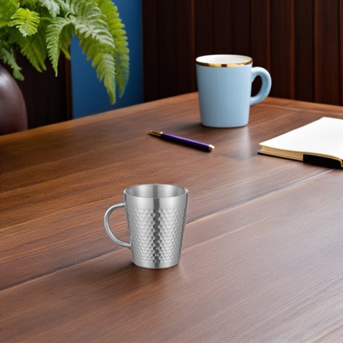 Stainless Steel Double Walled Coffee Cup 300ml Hammered Insulated Mug Heat - Picture 9 of 12