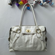 Coach Addison Spectator White Leather Turnlock Double Handles Zipper Satchel Bag