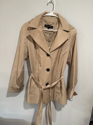 Ellen Tracy Women's Beige Trench Coat, Water Resistant, Lined Belted, Size S
