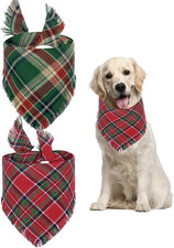 2 Pack Christmas Dog Bandanas, Dog Classic Plaid Scarf Triangle Bibs Kerchief Se