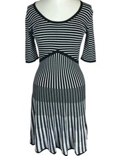 Fenn Wright Manson Size 10 Black White Striped Knit Fit & Flare Dress Smart