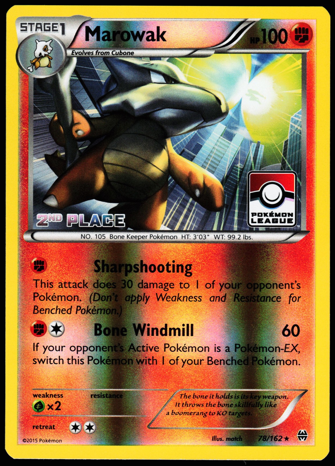 Pokemon Card - Marowak Pokemon League 2nd Place 78/162 Reverse Holo