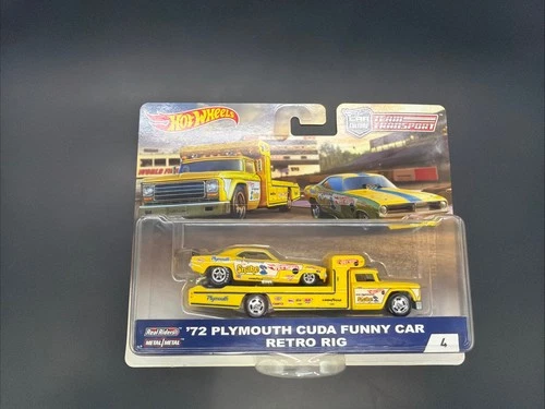 Hot Wheels Premium Team Transport '72 Plymouth Cuda Funny Car Retro Rig (AJ74)