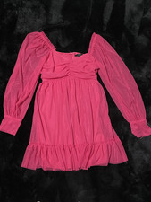 Hot Pink Long Mesh Sleeves Mini Forever 21 Valentine Dress