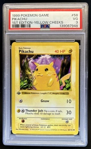 1999 Pokemon 1st Edition Pikachu Yellow Cheeks #58/102 PSA 3