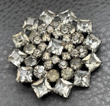 Vintage 2  Art Deco Rhinestone Starburst Brooch Pin Clear Silver Tone