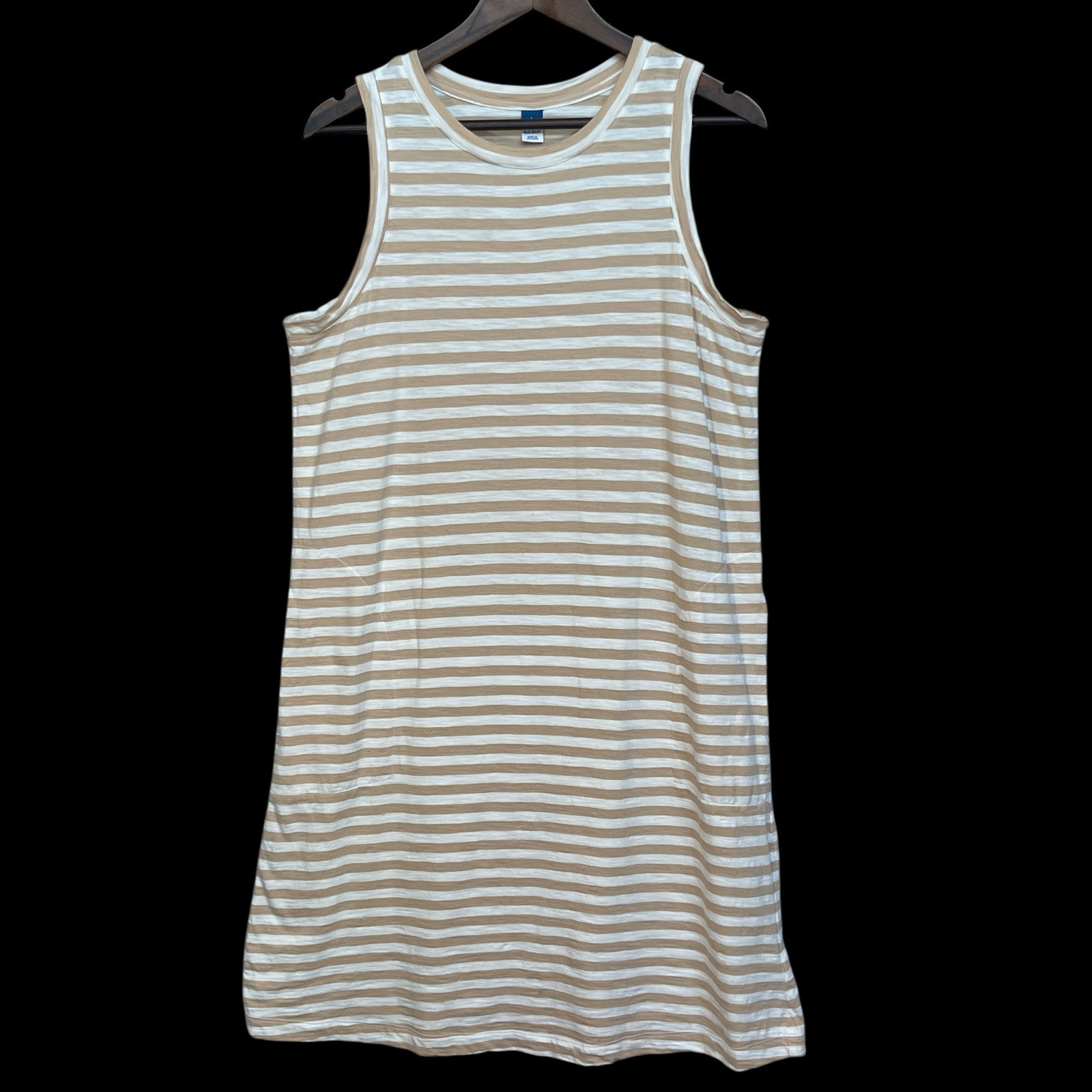 Old Navy Womens Tan White Striped Sleeveless Tank Dress with Pockets Large Tall