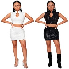 Women Skirt Concert Crop Top Clubwear Costume Ball Outfits Carnival Disco Rave