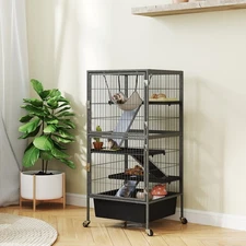 PawHut 45" Small Animal Cage, 4-Tier Rolling Ferret Chinchilla Cage, Gray