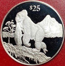 1993 BRITISH VIRGIN ISLANDS $25 PROOF .64 OZ SILVER MOUNTAIN GORILLA WILDLIFE RR