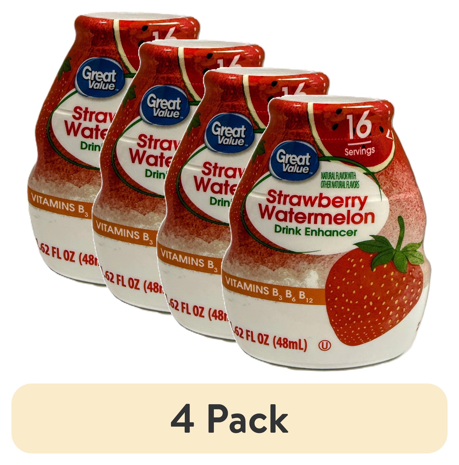 (4 pack) Great Value Liquid Drink Enhancer, Strawberry Watermelon, 1.62 fl oz