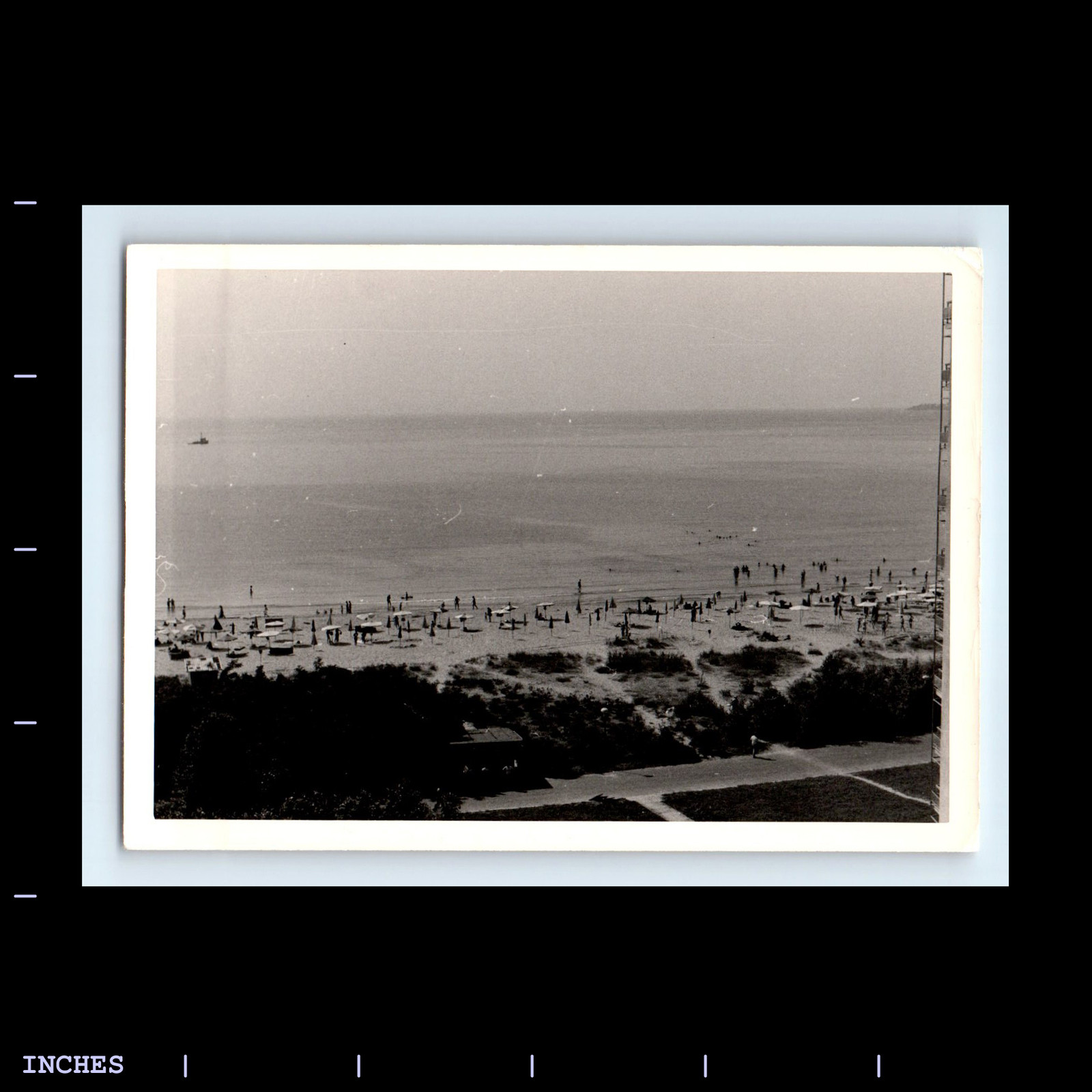 Vintage 1970s Beach Scene Photo - Umbrellas and Ocean View Retro Coastal Wall Art