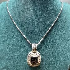 David Yurman 925 & 14K Gold Black Onyx Albion Enhancer Pendant And Necklace 18”