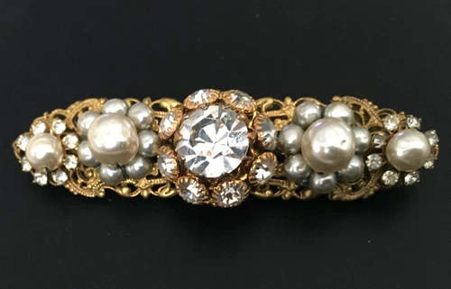 Vintage Brooch Pin SIGNED MIRIAM HASKELL Faux Pearl Rhinestone Gold tone lot x