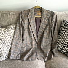 Talbots 16P Petite Gray Brown Plaid Blazer One-Button Notch Lapel Lined