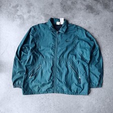 Vintage 90s Nike Windbreaker Jacket Mini Swoosh Nylon Forest Green Large