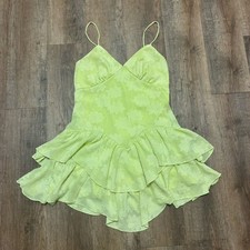 Yellow Babydoll Mini Dress Ruffle Tiered Fairycore Coquette Textured Small