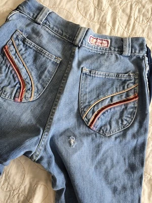 Vintage 70s La Disco Maternity Jeans Womens XS/Small Rainbow Pocket Boho Hippie - Image 1 of 4