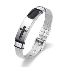 Mens Cross Bracelet Stainless Steel Christian Bracelet Religious Jewelry with Mo