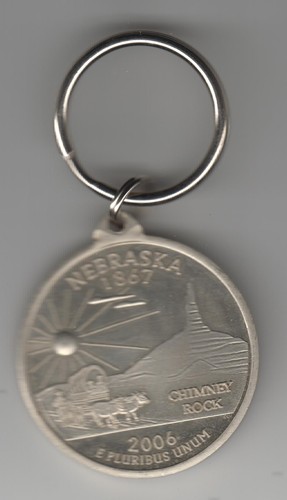 State of Nebraska nickel coin style key chain - Afbeelding 1 van 2