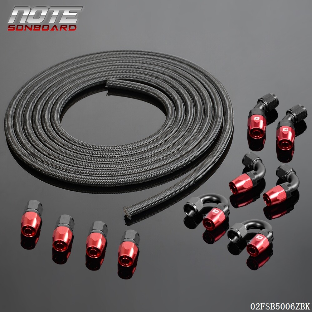 16.4FT AN6 Steel/Nylon 6AN Oil/Fuel line/Hose+Fitting/Hose End/Adaptor 5M