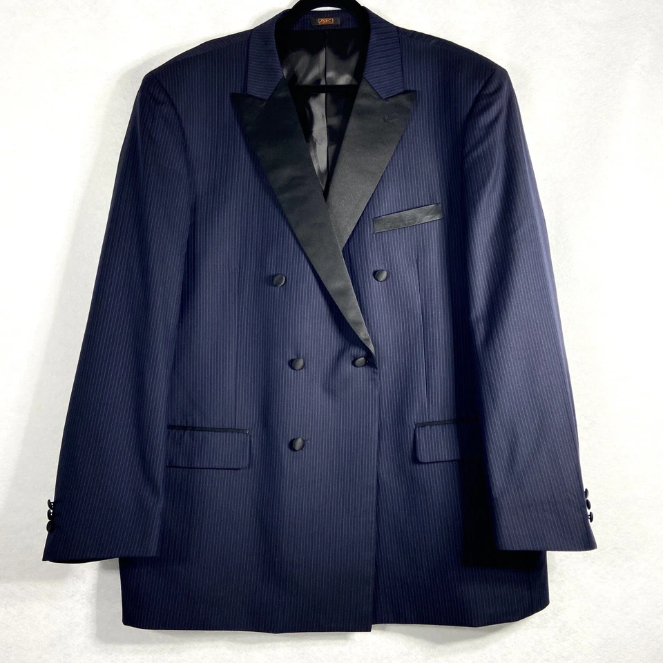 Traje Pantalón Apollo King 2PC Hombre Azul Doble Pecho 350’s Lana Rayas COMO NUEVO Foto 3 de 4