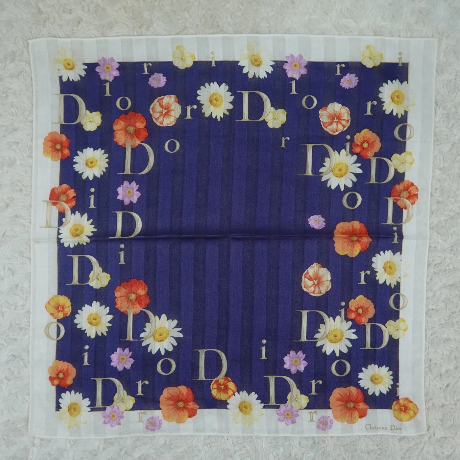 N782 CHRISTIAN DIOR Foulard coton jacquard bleu foulards poche carré 19