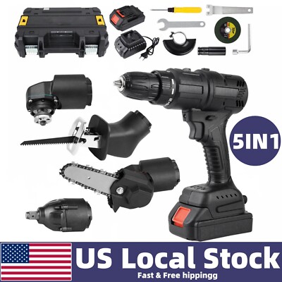 5IN1 Drill Combo Kit Brushless Multi Tool Saw Sander Power Tool Set +2 Batteries