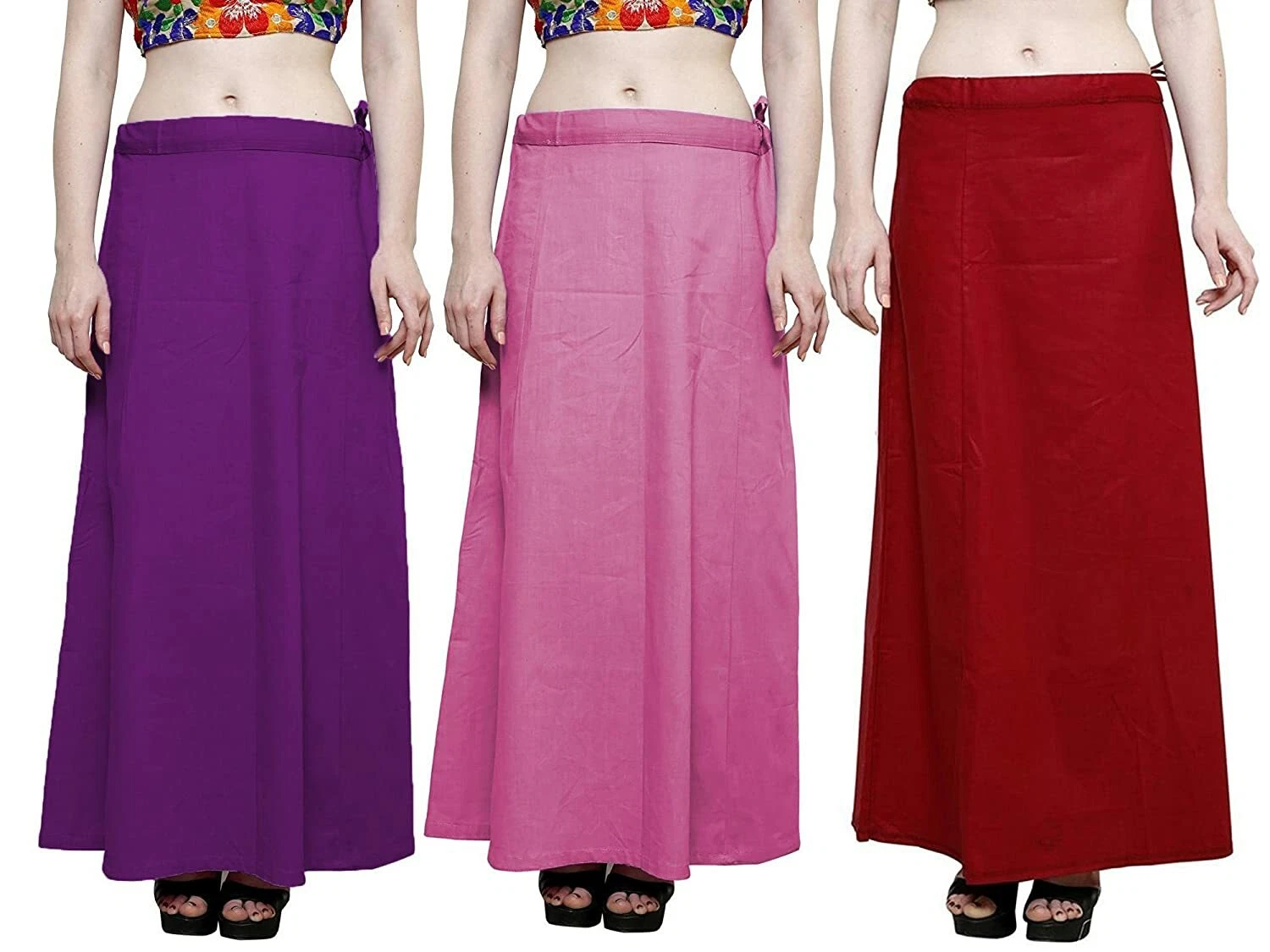Pure Cotton Women Petticoat Sari Underskirt Free Size Plain Petticoat Pack 3Pcs