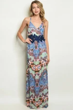 Women's Sleeveless Floral Print Multicolor Maxi Long Sundress