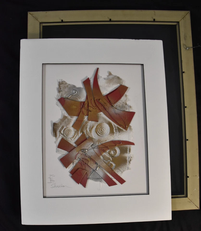 Arte en papel y metal Kathy Sheldon original de medios mixtos firmado, 23"x19" Foto 2 de 4