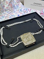 CHANEL Resort Collection Silver CCS Diamond Cube Makeup Mirror Mini Box Necklace