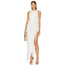 Revolve Nookie Back Cut-Out High Neck Flirt Side Slit Gown Dress White Size XS